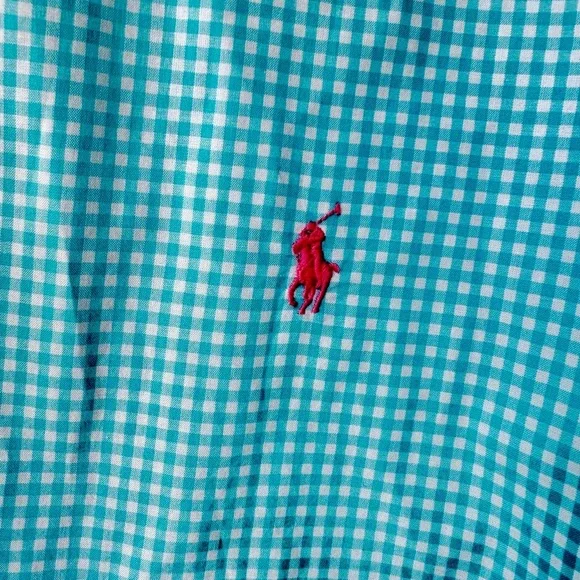 Ralph Lauren Polo Men's Aqua Checkered Button Down Long Sleeve Shirt L EUC - Picture 6 of 9